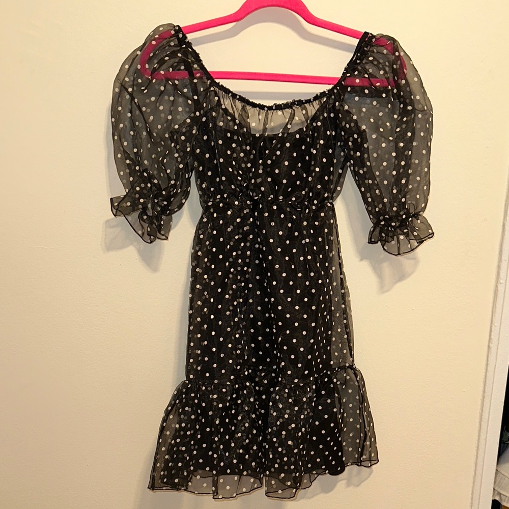 Missguided Black Sheer Dress with White Polka Dots
